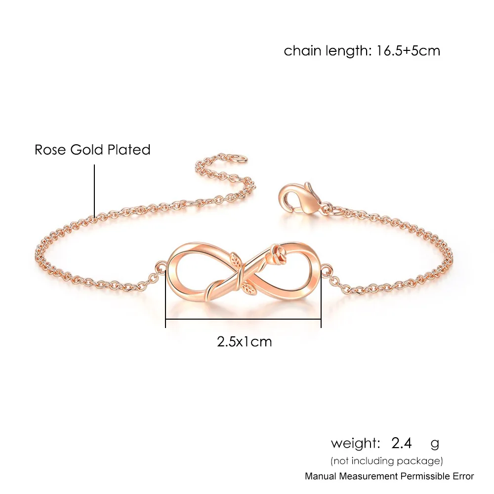 ZHOUYANG Infinite Rose Charm Bracelets For Women Double Color Plated Flower Number 8 Bangle Hand Chain Wholesale Jewelry H025