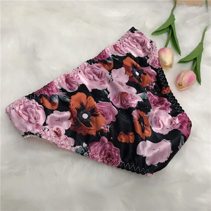 Sexy Gay Underwear Men Briefs Shorts Cueca Silk Flower Panties Man Flower Ultra-thin Seamless Underpants Plus Size M-4XL