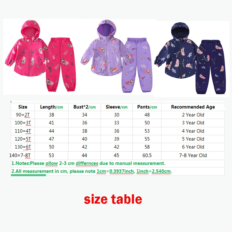 2024 New Raincoat+Pants Suits Toddler Girls Clothing Sport Boys Autumn Long Sleeve Tracksuits Waterproof Costume 2 5 7 8 Years