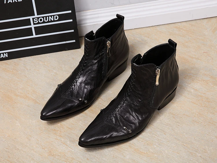 

Retro Trend Chelase Men Boots Fashion Sewing Embossed Leather Men's Ankle Boots Westorn Cowboy Work Boots Casual Party Men Shoes