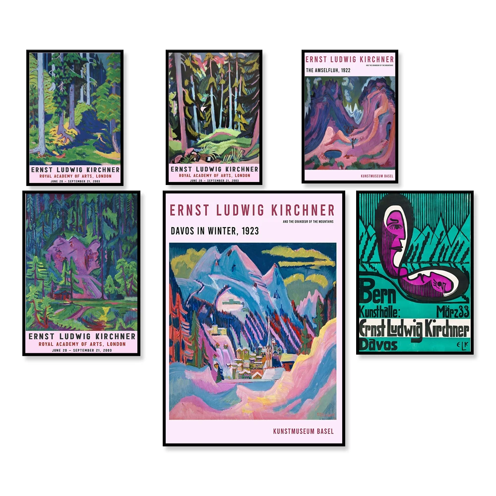 Ernst Ludwig Kirchner poster, Swiss mountains, Kirchner print museum poster, abstract art modern print vintage gift