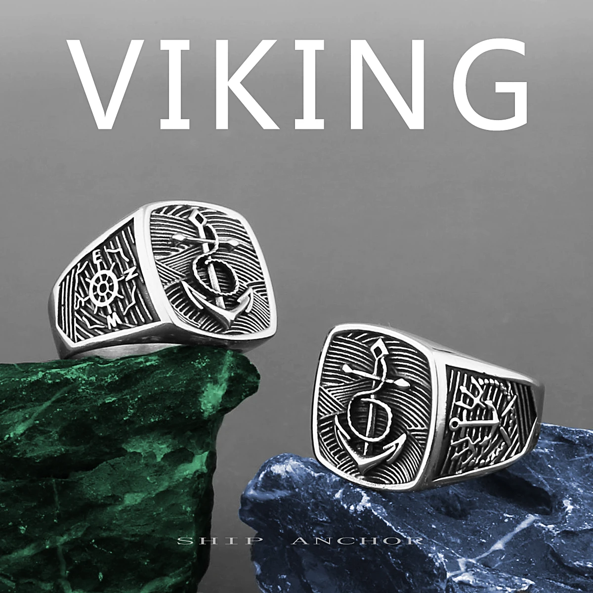 Stainless Steel Viking Anchor Ring Men's Domineering Original Design Personality Navy Style Ring Jewelry Wholesale