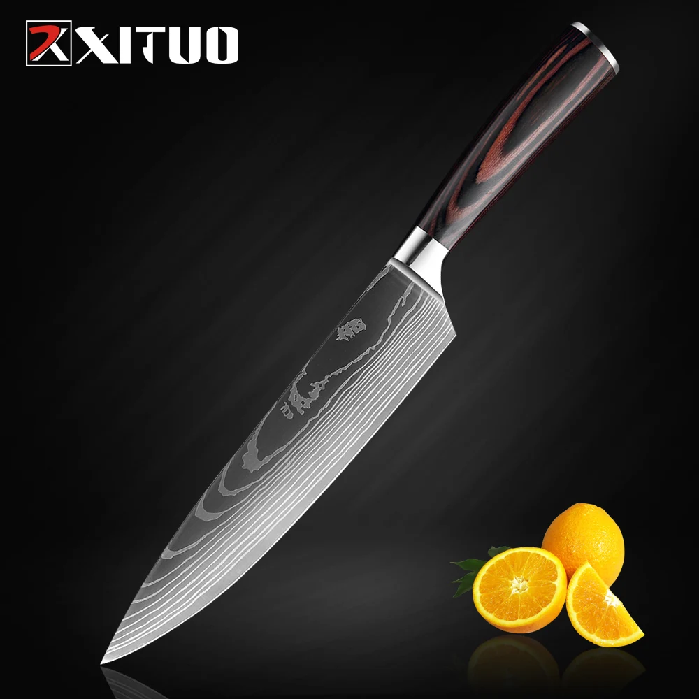 XITUO high quality chef knife 7CR17 High Carbon Stainless Steel Japanese Series Damascus laser pattern Chef\'s 8-in kitchen knife