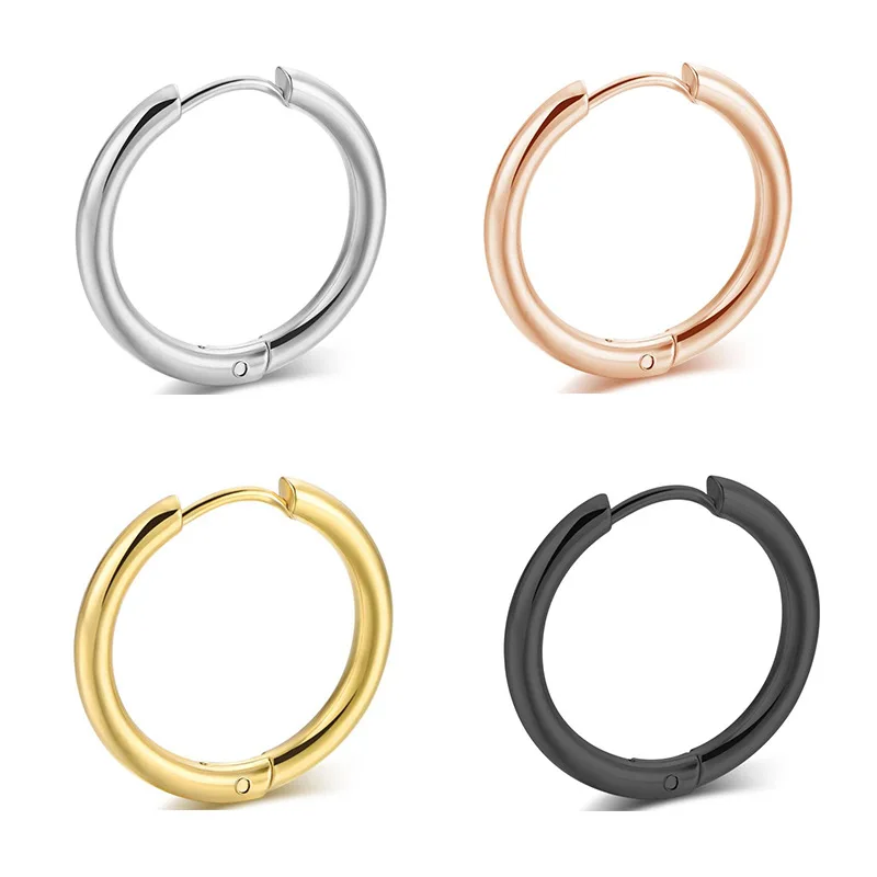 Diameter 8/10/12/14/16/18/20mm Multi Sizes Stainless Steel Piercing Hoop Earring Women Gold / Rose Gold  Color Round Earrings