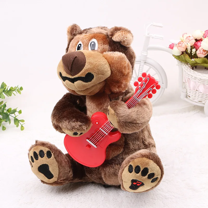 Singing Russian songs toys bear electronic pets playing guitar bear children\'s early childhood educational toys will sing