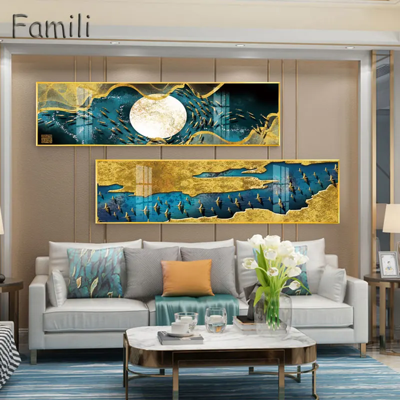 

Abstract golden canvas painting banner bedside posters and print modern wall art pictures for living room bedroom home décor