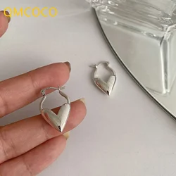 QMCOCO Silver Color Hoop Earrings Trendy Simple Elegant Woman Heart-Shape  Party Jewelry Ear Buckle Earrings Prevent Allergy