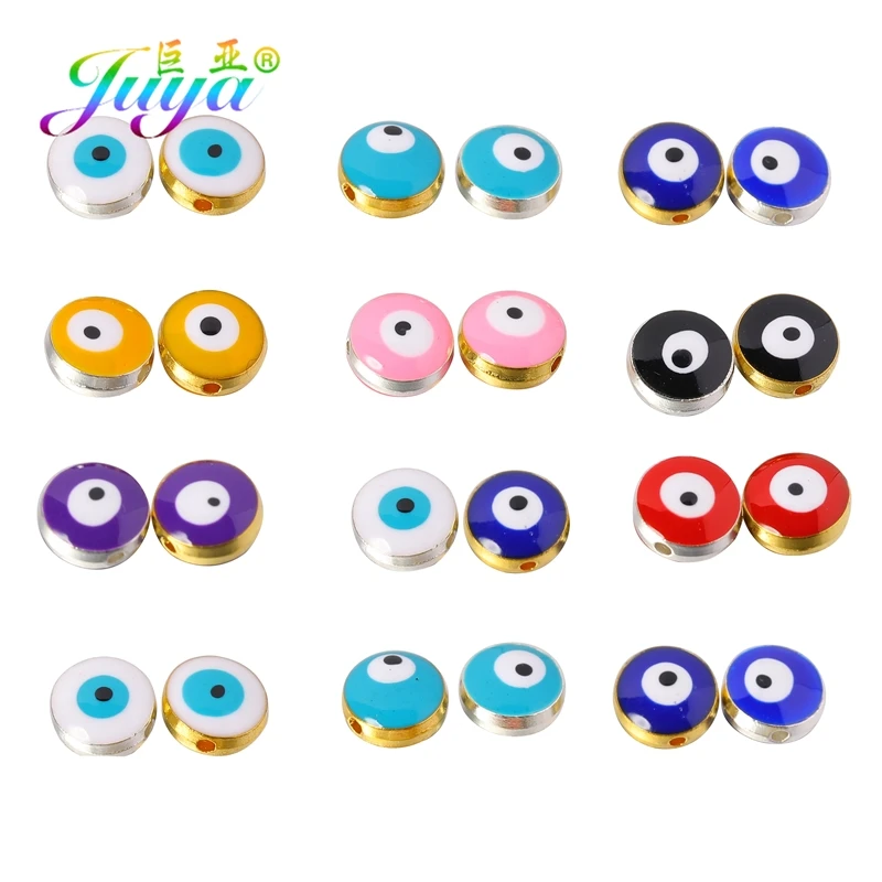 Juya 15Pcs/Lot Wholesale Handmade Enamel Colorful Turkish Greek Evil Eye Beads For DIY Natural Stones Beadwork Jewelry Making