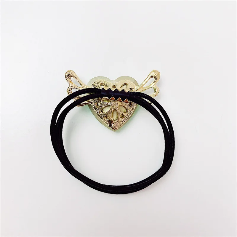 New Love Crystal Hair Tie Cute Girl Black Rubber Band Net Red Simple Hair Rope Hair Accessories