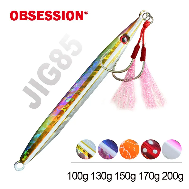 OBSESSION J85 100g 130g 150g 170g 200g Speed Falling Fast Sinking Vertical Jigs Luminous Hard Metal Casting Jig Lure Assist Hook