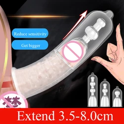 3 Sizes Reusable Condoms Lengthen Penis Enlargement Extend 3.5-8.0cm Penis Extension Sleeves Cock Extender Sex Toys for Man