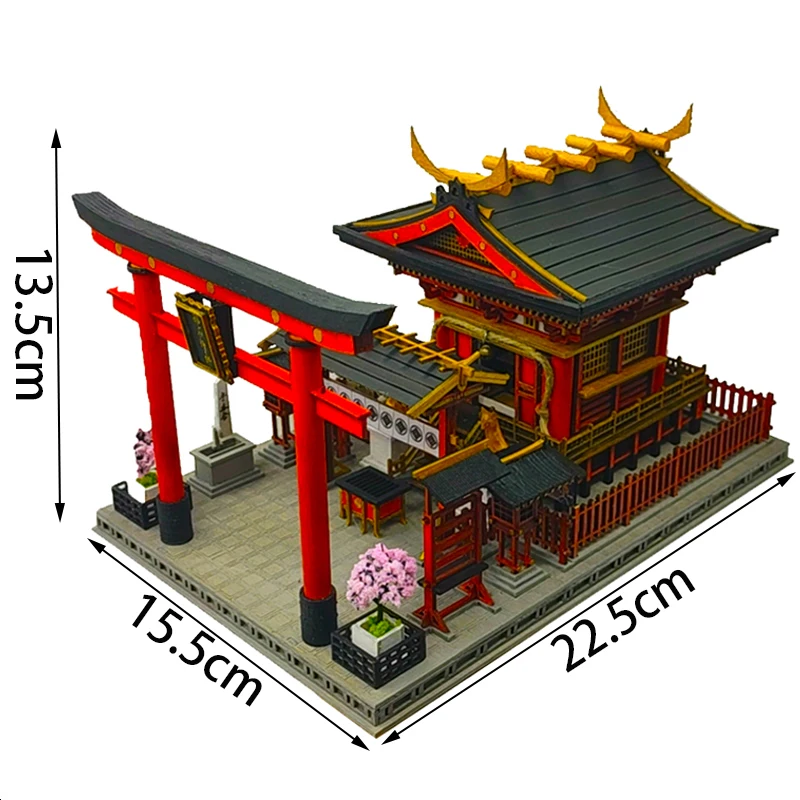 Japanese Building Shrine of The Kami Inari Model Wooden Dollhouse DIY Miniature Kit with Furniture Doll House Toys Adults Gifts