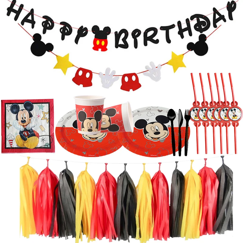 Disney Mickey Mouse Party Cutlery Kids Party Decoration Birthday Party Baby Bath Cup Plate  baby shower Party Set Supplies Sets