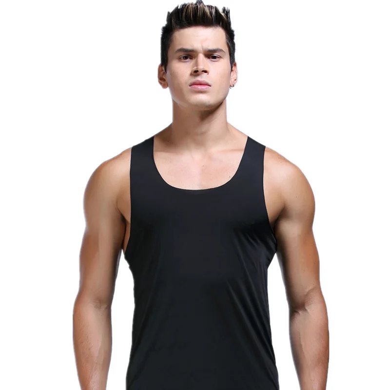 

Summer Men's Vest Seamless Tank Tops Man Slim Ice Silk T-Shirts Clothing Solid O Neck Sleeveless Undershirt Male Tee Top L-3XL