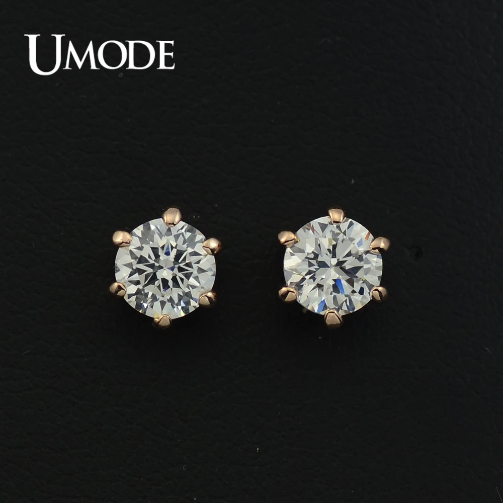 UMODE Rose Gold color 6 Prongs Sparkling 0.5ct Cubic Zirconia Cubic Zirconia Post CZ Stud Earrings JE0137A