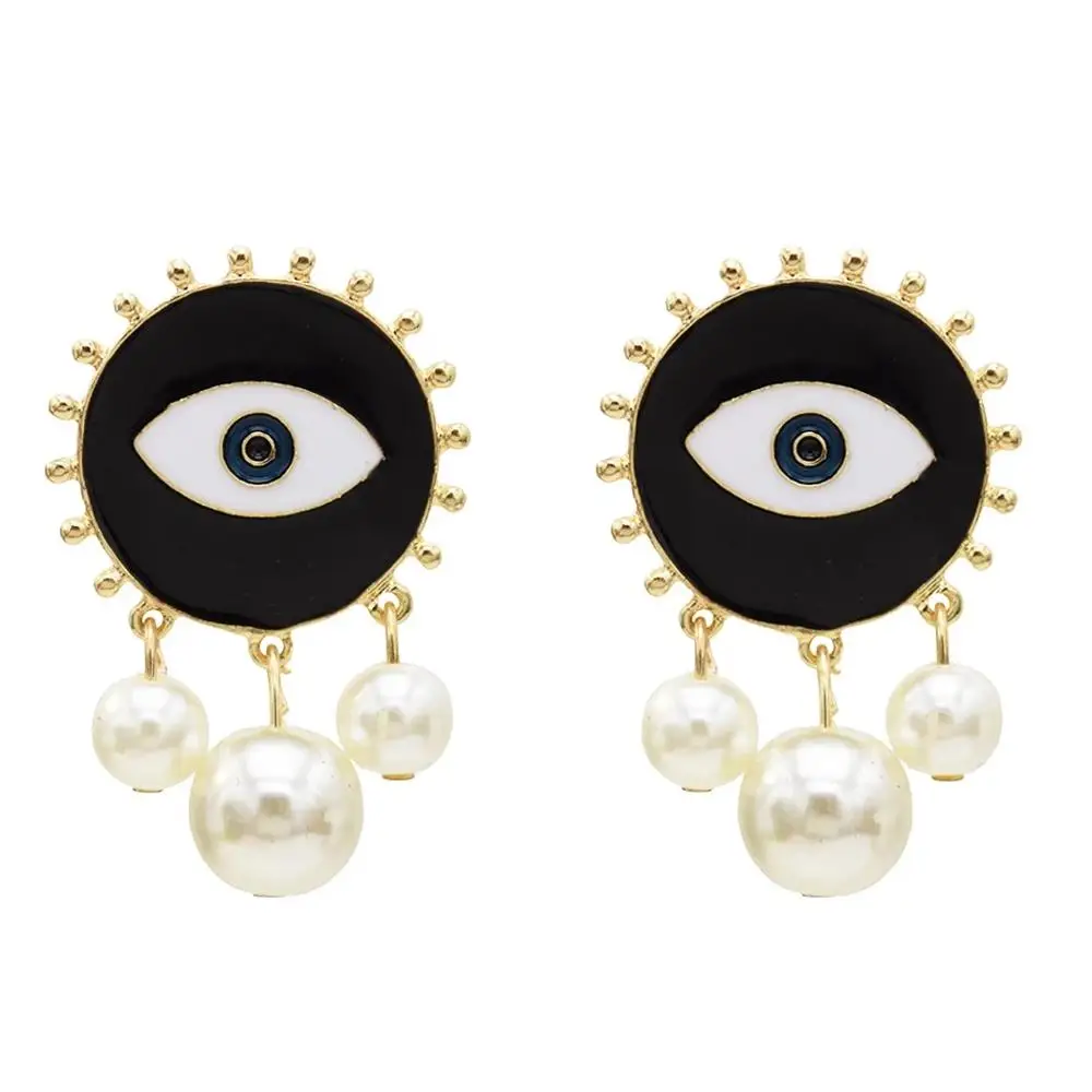 Fashion Black White Big Eye Drop Earrings For Women Boho Simulated Pearl Statement Earring Female Cocktail Wedding Party Jewelry