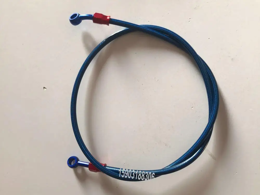 AN3 Motorcycle Braided Oil Brake Hose with Straight 28Degree Red Blue Aluminium Banjo Brake Crimp Fittings