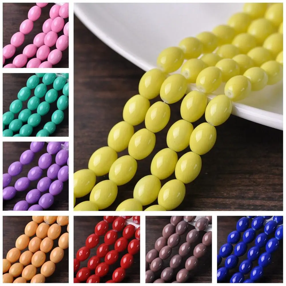8x6mm 11x8mm Oval şekil kaplı opak cam gevşek takı yapımı için halka boncuk toptan Lot DIY el sanatları bulguları
