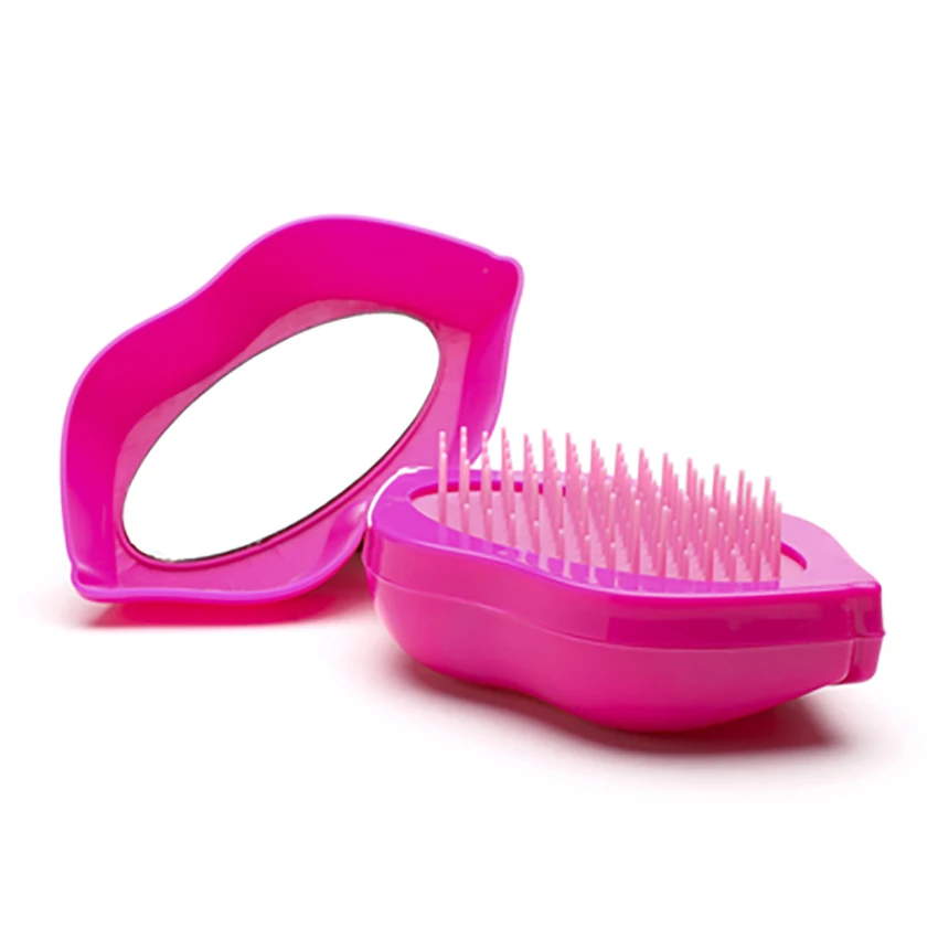 Sexy Red Lips Hairdressing Comb With Mirror Portable Plastic Comb Dry Wet Hair Brush for Hair Knots Thick Long Short Hair Care