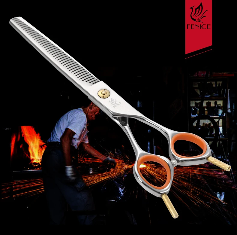 Fenice Professionelle 7,0-Zoll-Pflegeschere für Haustiere, flauschige, spurlose Hunde-Effilierschere, Schere, Ausdünnungsrate 50 % – Detail 13
