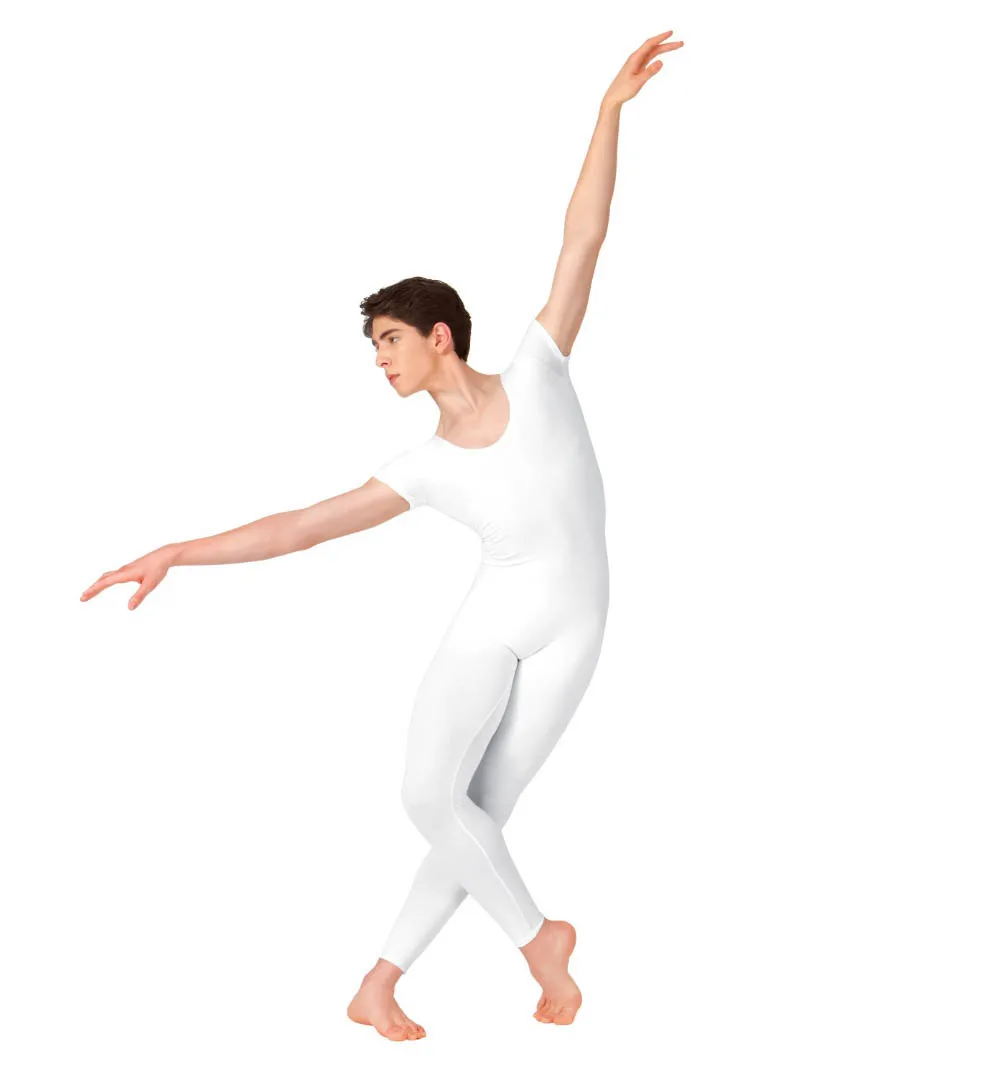 Adult Men One Piece Unitard Nylon Spandex Ballet Short Sleeve Jumpsuit Dance Costumes Bodysuit Scoop Neck Footless Gymnastic