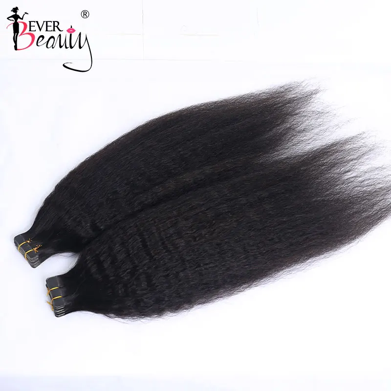 Kinky Straight Tape In Human Hair Extensions Skin Weft Adhesive Invisible Brazilian Natural Black Hair Extensions Ever Beauty