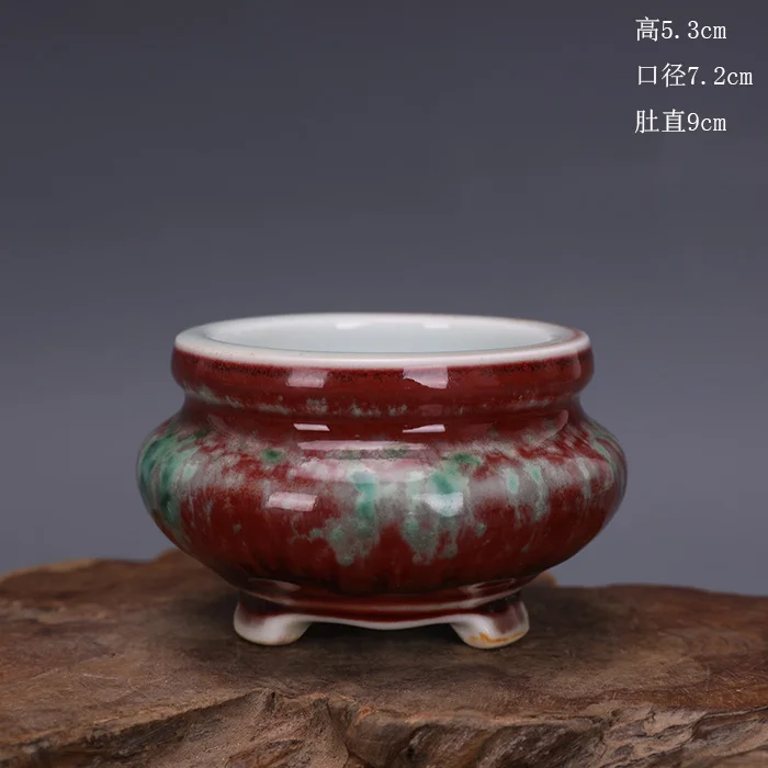 Red cowpea kiln made in the reign of Emperor Kangxi of the Qing dynasty with glazed three-legged incense burner manual official