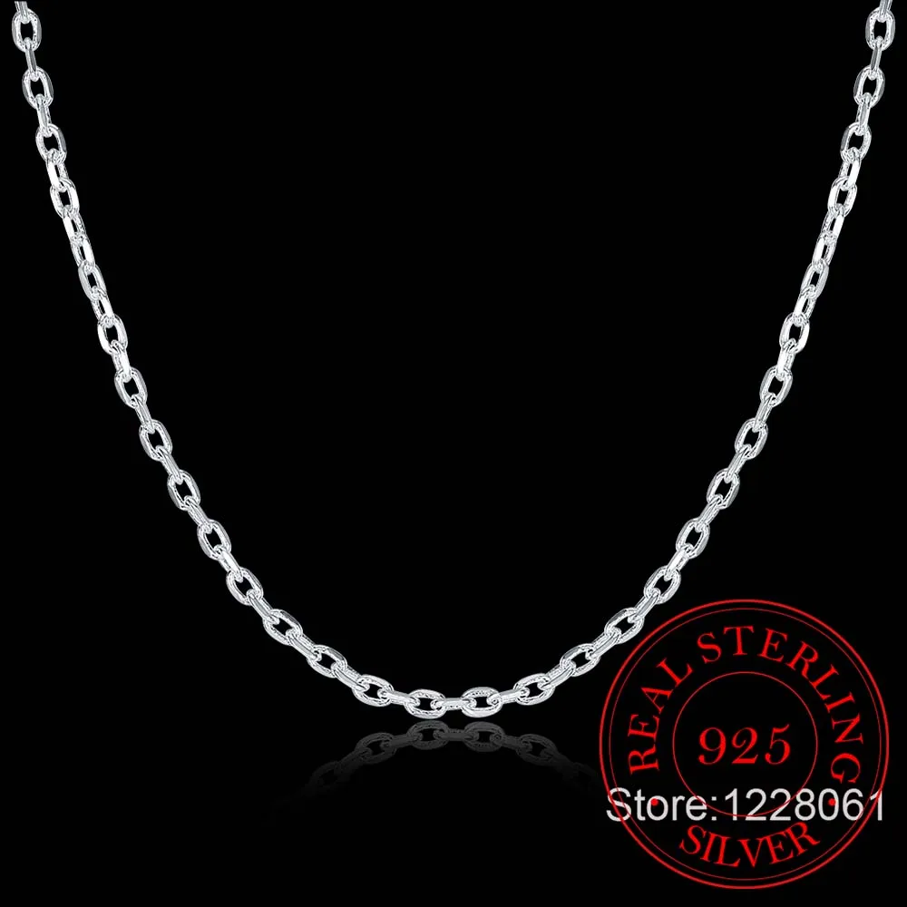 Woman\'s Fine Jewelry 925 Sterling Silver Flat ROLO Chain Necklace Charm 2MM Wide Silver Necklace 16\