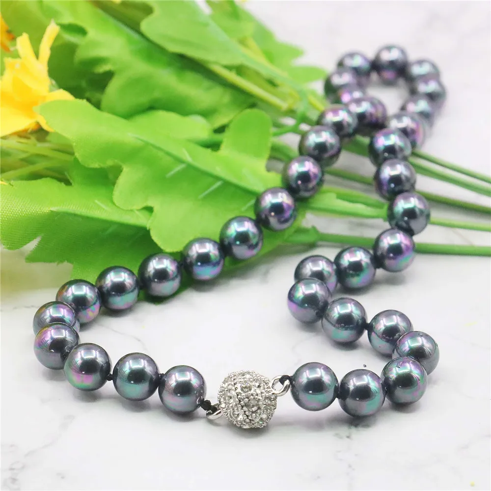 fashion 10mm Black AB South Sea Shell Pearl Necklace Fashion Jewelry Making Design Hand Made Gifts For Girl Women 18\