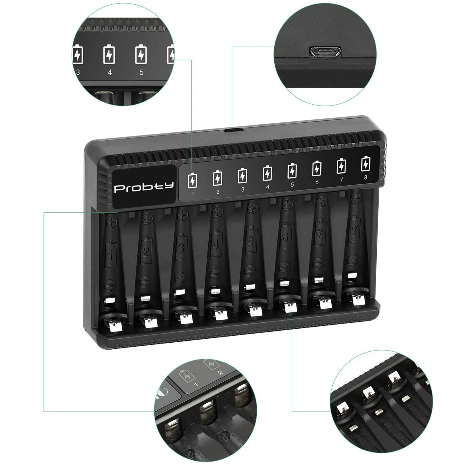 8-slot battery charger AA AAA Rechargeable AA AAA Ni-MH battery charger USB fast charging independent slot