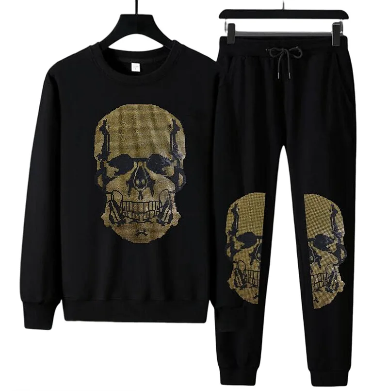 Anime 2 Pieces Sets Tracksuit Rhinestones Men Hooded Sweatshirt Pants Pullover Hoodie Sportwear Suit Casual Sports  Clothes