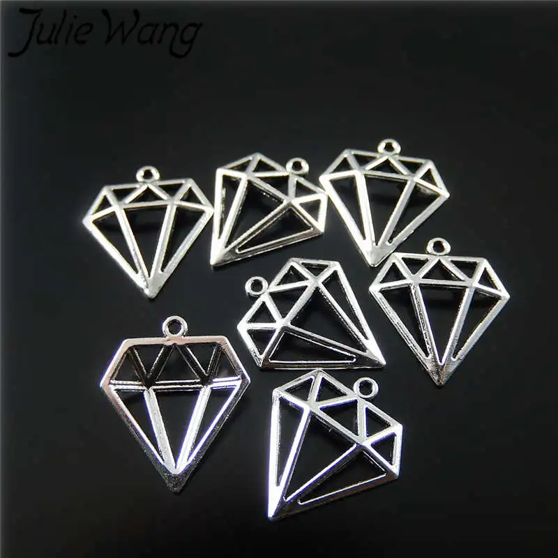 Julie Wang 50PCS Hollow Triangle Charms Antique Silver Color Geometric Pendants Necklace Findings Jewelry Making Accessories