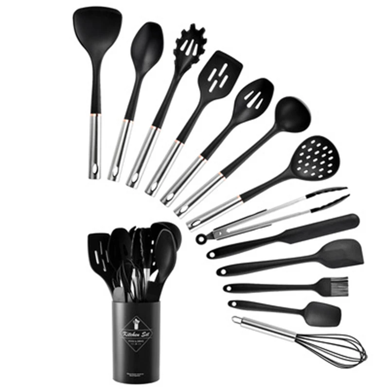 

New stainless steel handle silica gel kitchenware 14 piece set of kitchen tools non stick pan shovel spoon