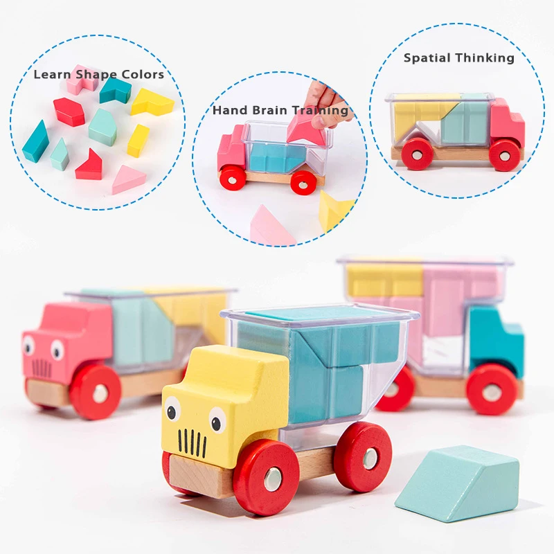 Children Wooden Truck Toys Montessori Educational Space Logical Thinking Training Truck Loading Game Parent-Child Toys For Kids