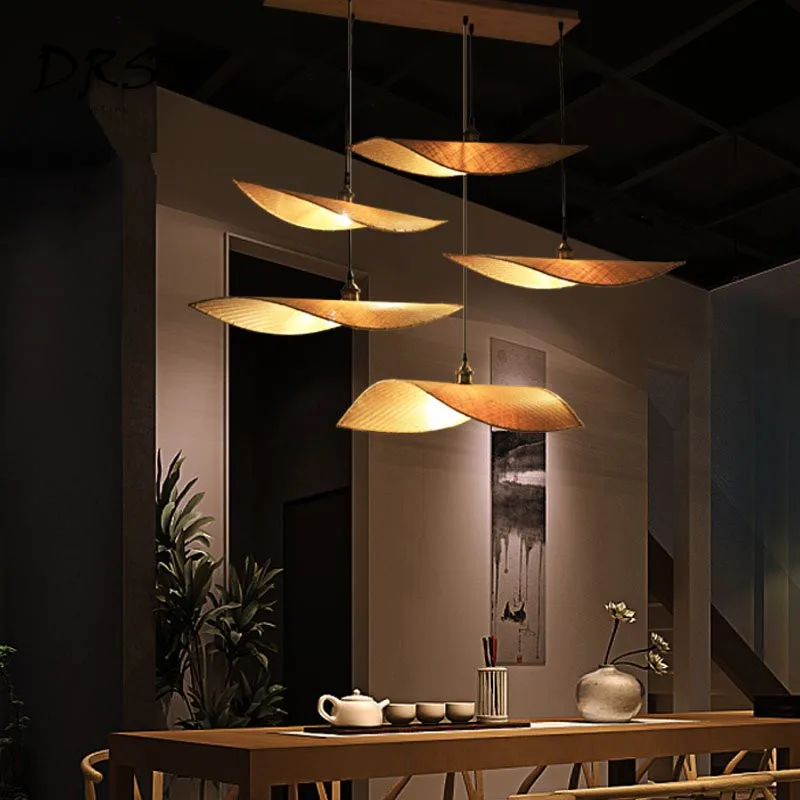 

New Chinese Zen Teahouse Chandelier Antique Japanese Thailand Wooden Lustre Pendant Lamp Chinese Modern Bamboo Lighting Fixtures
