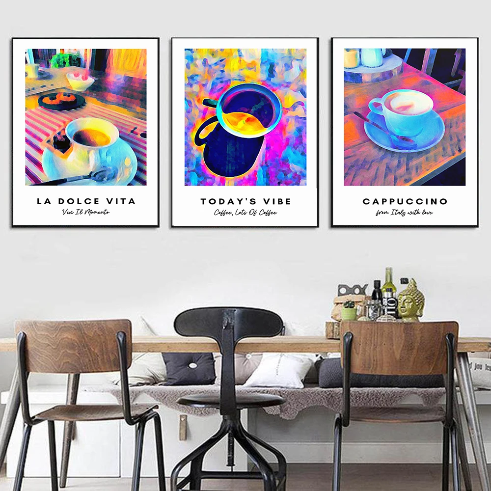 La Dolce Vita Poster and Print Colorful Cappuccino Coffee Wall Art Canvas Painting Modern Pictures Restaurant Kitchen Home Decor