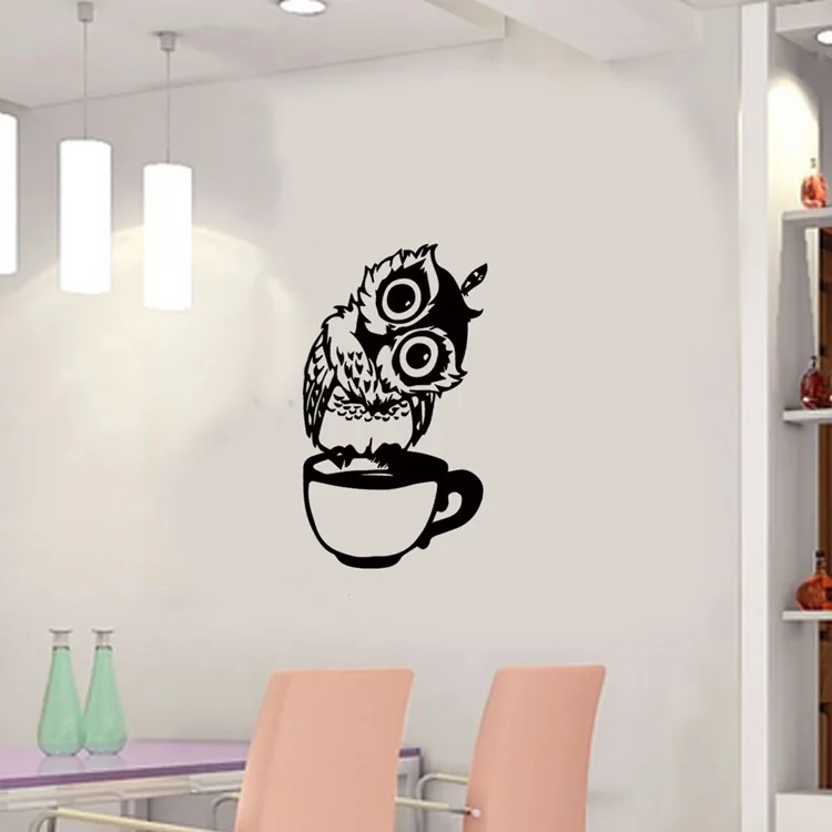 Kreative Wandsticker mit Eulenmotiv für Kaffeetassen, geeignet für Wohnzimmer, Schlafzimmer, Küche, als Hintergrunddekoration, für Cafés und zum Dekorieren von Wohnräumen, abnehmbare Wandmalerei. – Detail 4