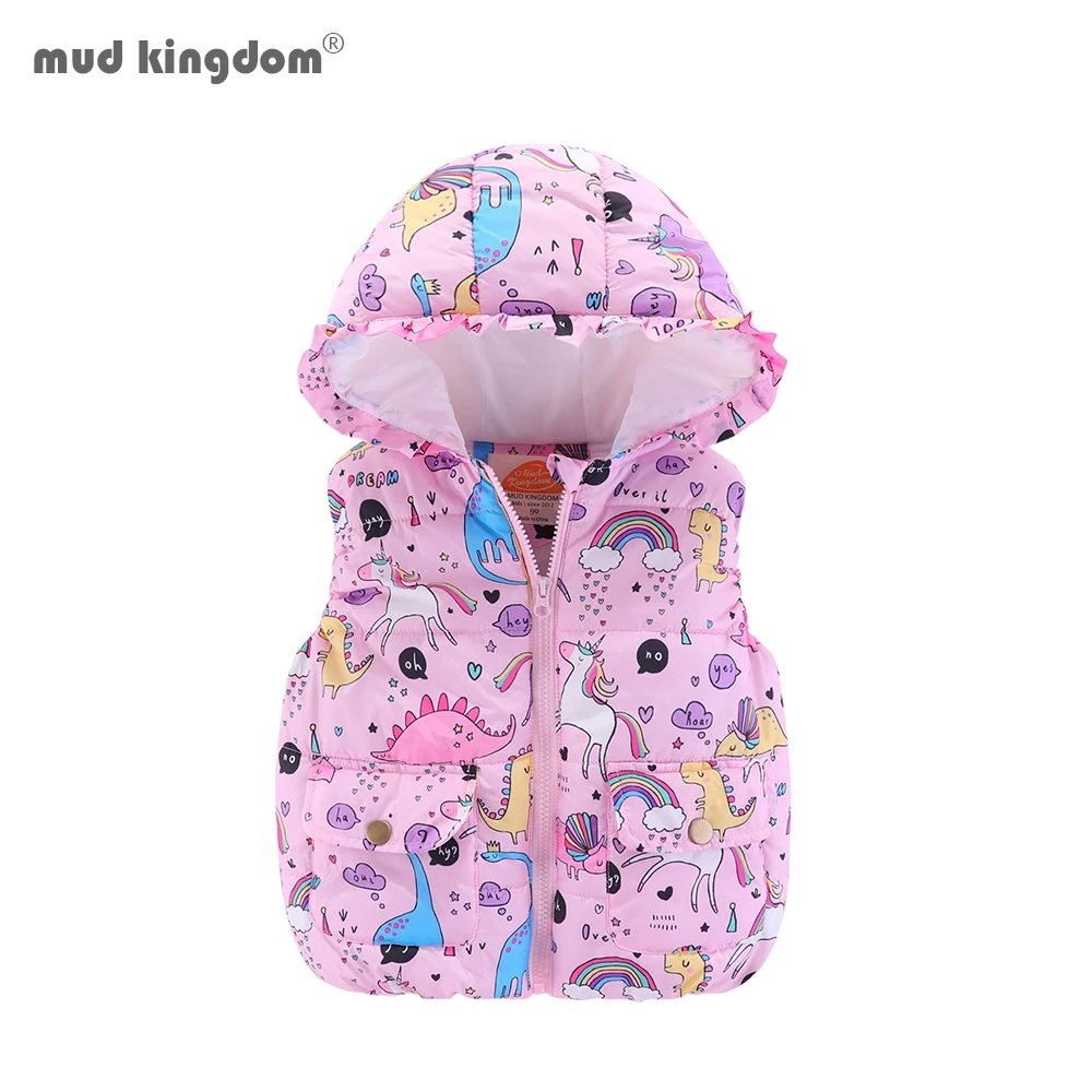 Mudkingdom Boys Girls Hooded Vest Sleeveless Hooded Wool Vest Jacket Cartoon Print Coat Kids Warm Cashmere Vest Outwear Clothes