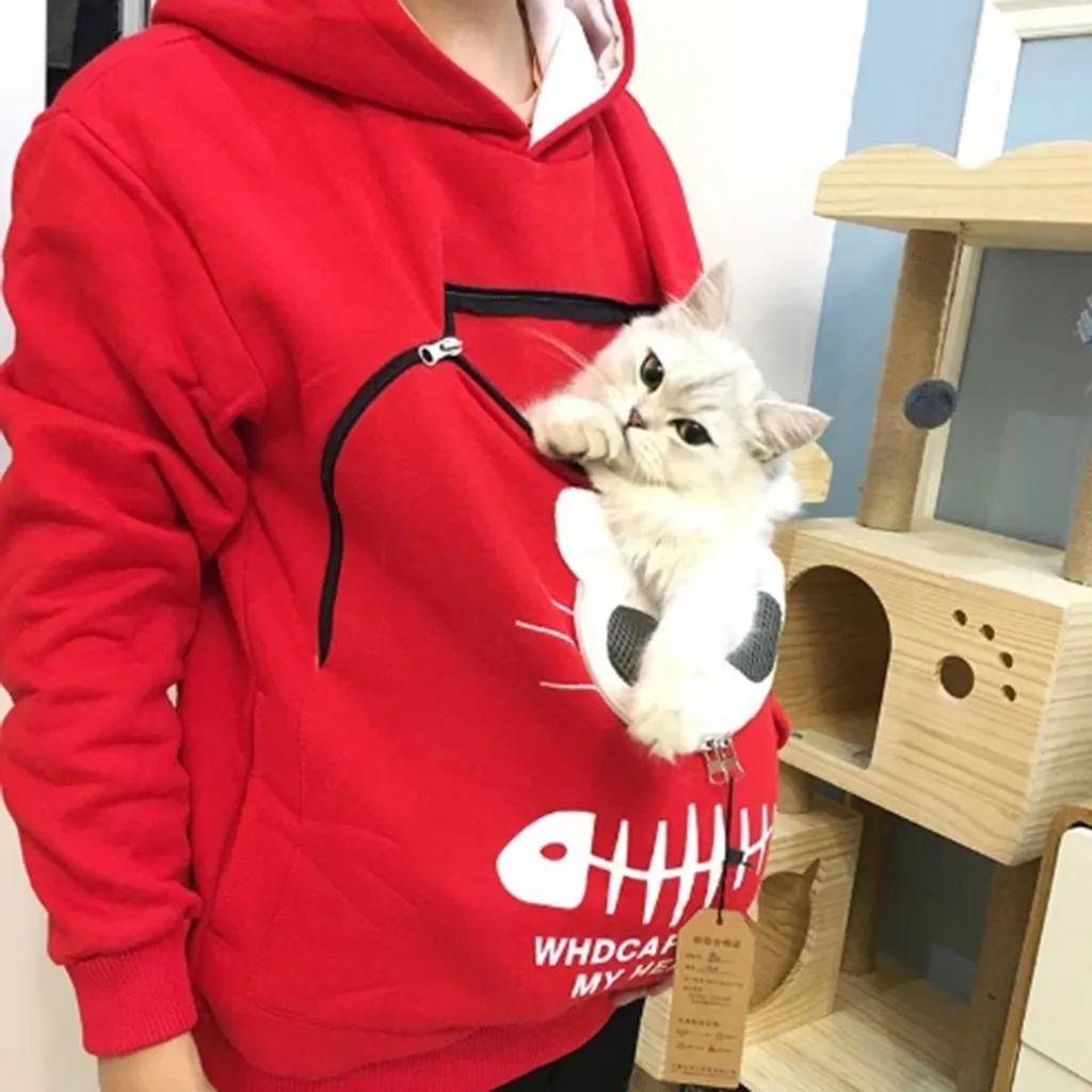 Cat Dog Hoodies Women’s Sweatshirt Animal Pouch Hoody Tops Carry pet Cat Breathable Jumper Pullover zipper Pocket sudadera mujer