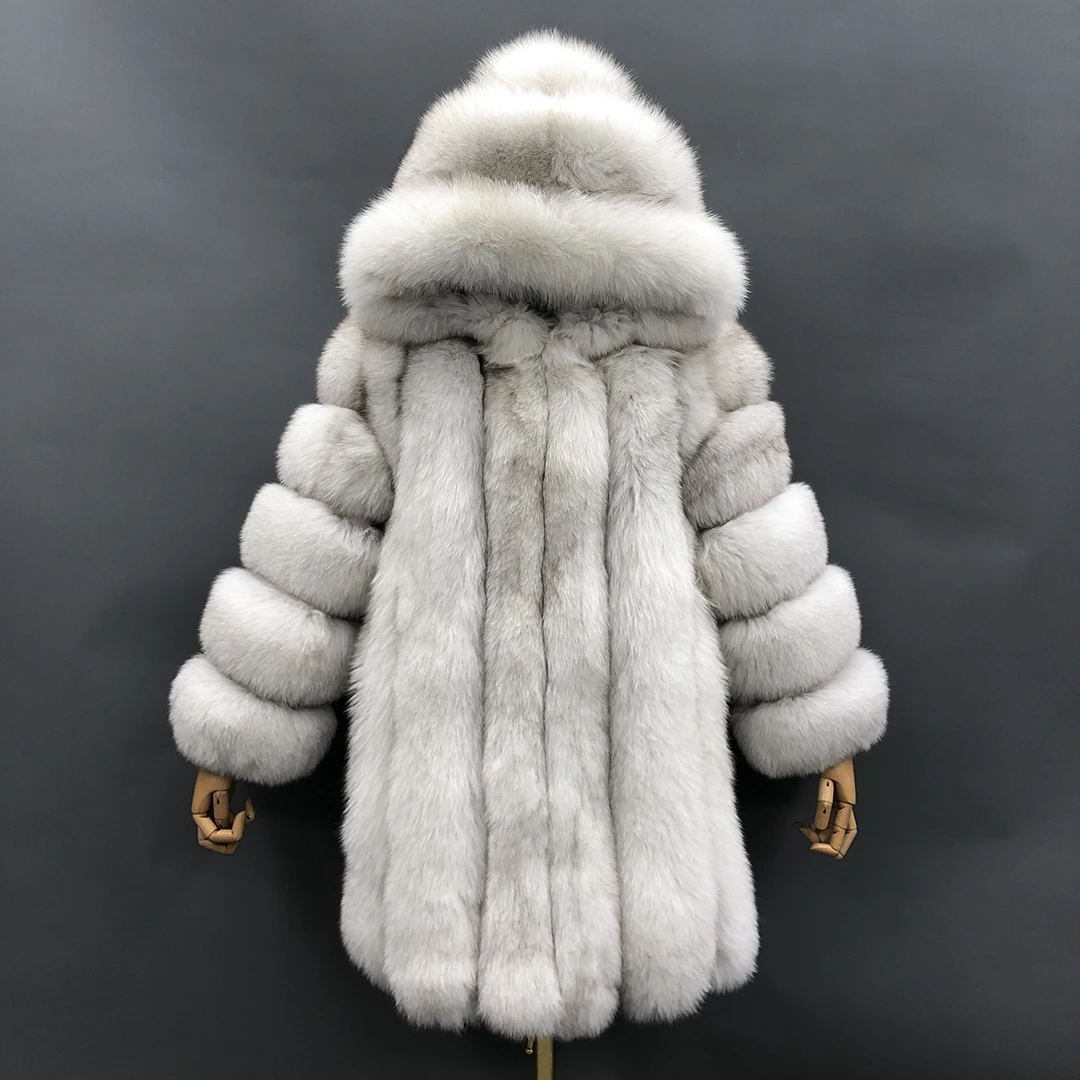 MISSJANEFUR Winter Jacket Women Fur Coat With Hood Hot Sale Luxury Long Real Fox Fur Jacket Size 6XL