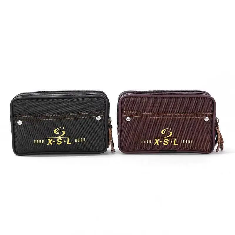 Men Leather Belt Mobile Phone Waist Bag Cross Section Oxford Cloth Multi-Function Change Key Case Casual Wear-Resistant