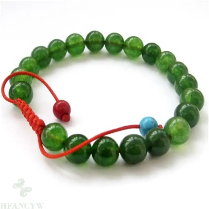 

8MM green jade Gemstone adjustable mala Bracelet Stretchy pray Lucky Spirituality Unisex Bless yoga Bead Gemstone Prayer Men