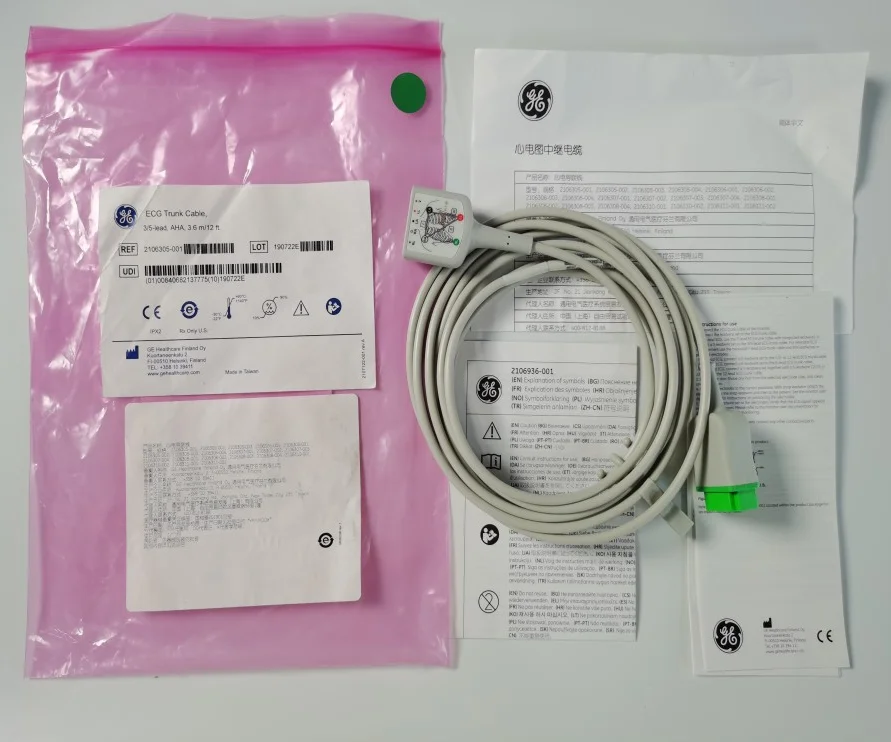  GE Original ECG Trunk Cable Blood oxygen cable 3/5-lead  AHA 3.6m/12ft. REF: 2106305-001