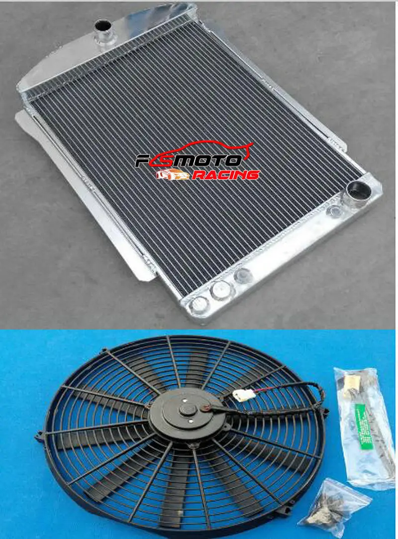 56MM Aluminum Radiator + Fan Cooling For CHEVY CAR STREET ROD AUTO 1940 1941 40 41