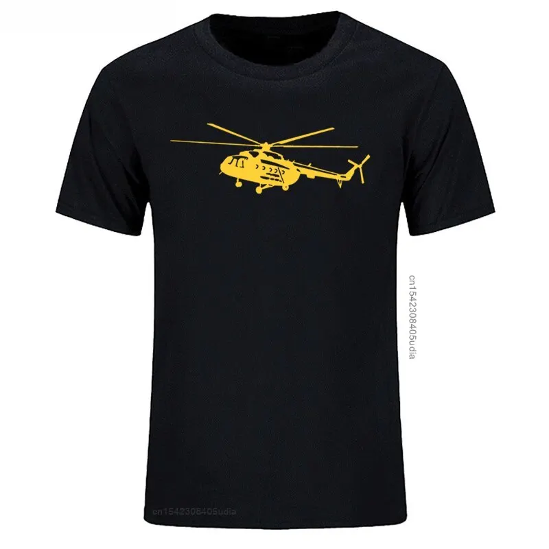 Summer Men\'s T Shirt Short Sleeve Cotton Print Mi-8 Helicopter T-Shirt Casual Shirt Cool Tees Tops Streetwear Cotton Fabric