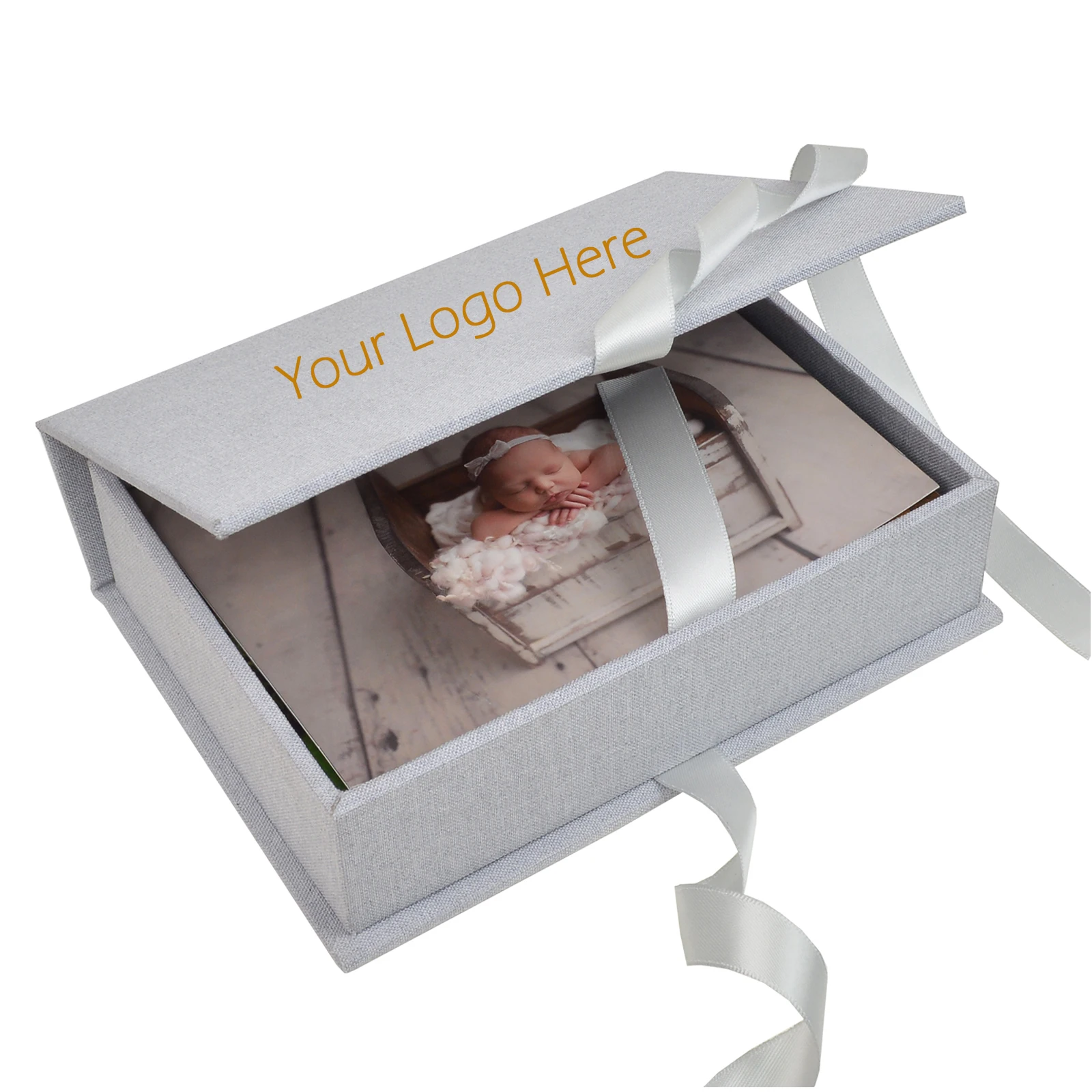 Personalized Wedding Photo Storage Linen Photo Box for 4x6 Pictures Newborn Keepsake Boxes