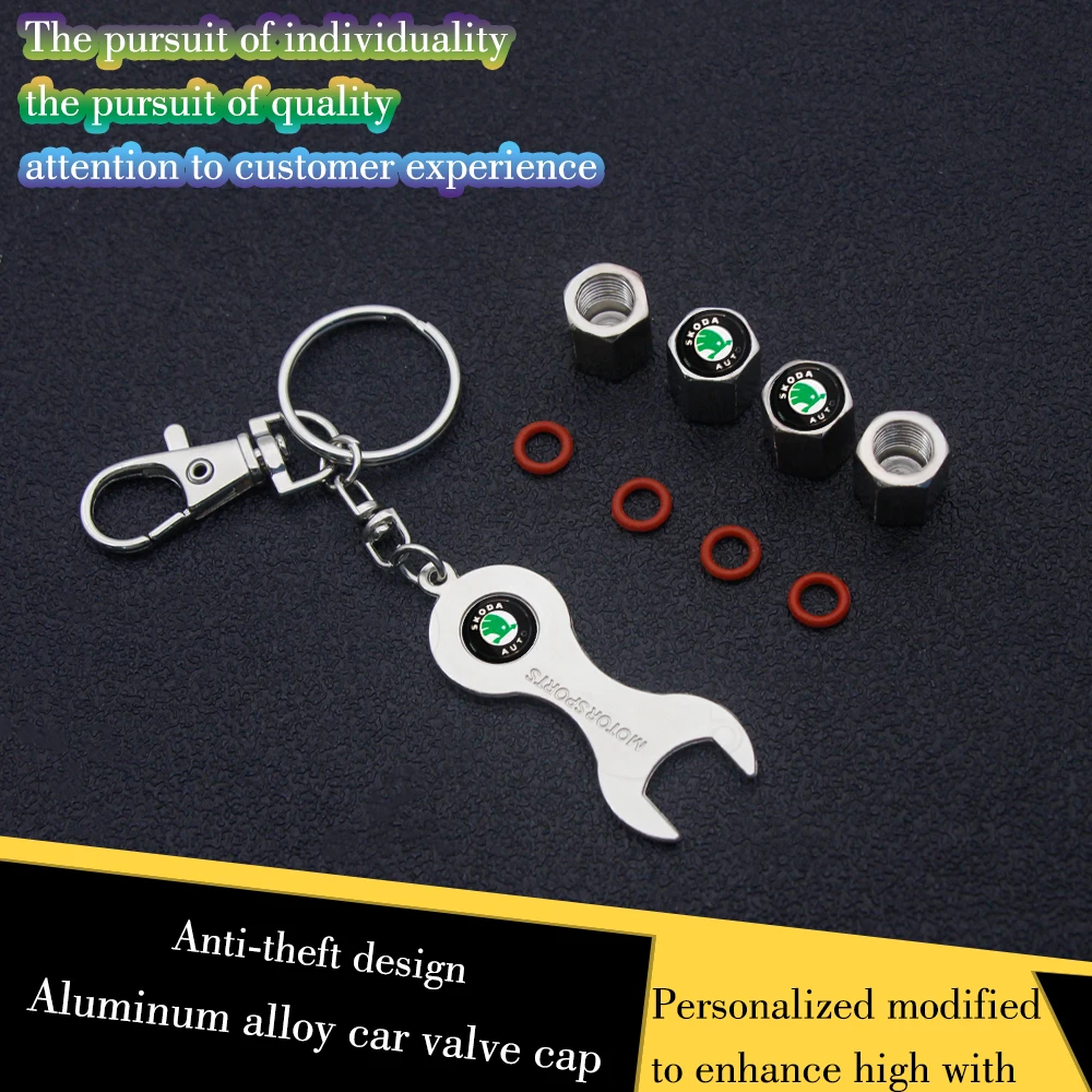 Car Styling Metal Wheel Tire Valve Caps Stem Case For Skoda Octavia 2 3 Kodiaq Rapid A5 Car Accessories Valve Keychain Ring