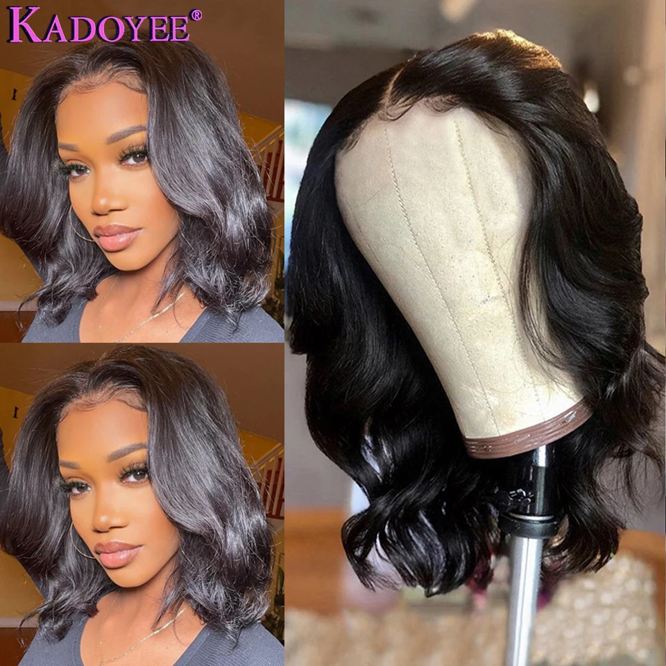 

Body Wave Short Bob Wig 13x1 Lace Part Human Hair Wig Brazilian Remy Hair 4x4 Closure Wig PrePluck 180% Density For Black Women