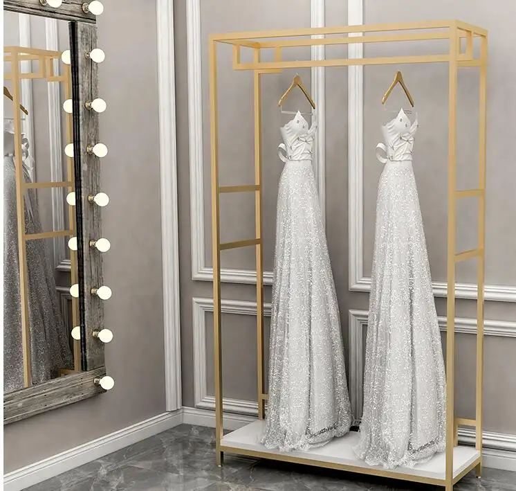 Golden wedding dress rack cheongsao dress floor display rack photo studio shelf toasting clothes trailing xiu he hanging hanger