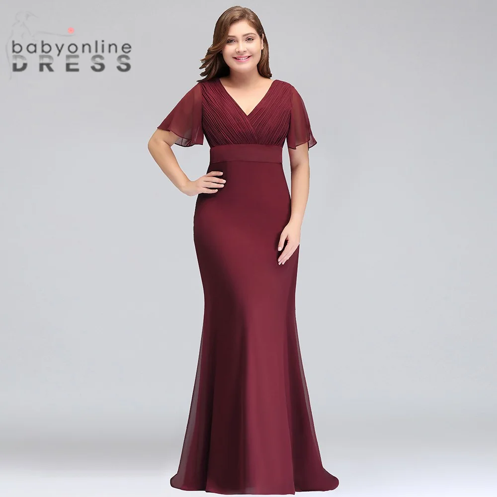 Plus Size Evening Dresses Elegant V-Neck Ruffles Chiffon Formal Evening Gown Robe Vestidos De fiesta Dress for Wedding Party